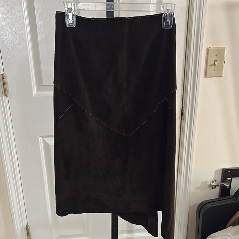 Brown Suede Asymmetrical Skirt